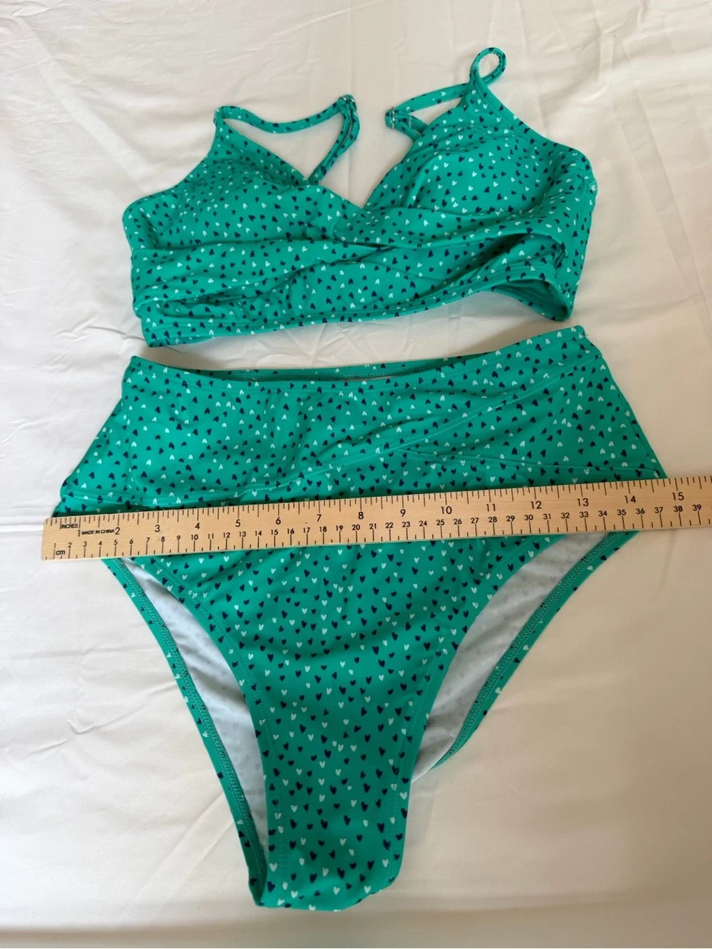 Teal Heart Print Two-Piece Bikini Set